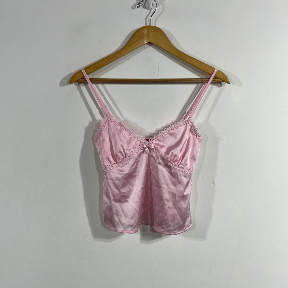 Edikted Y2K Babydoll Pink Satin Lace Trim Cami Top XS Fairy Princess Preppy 90s